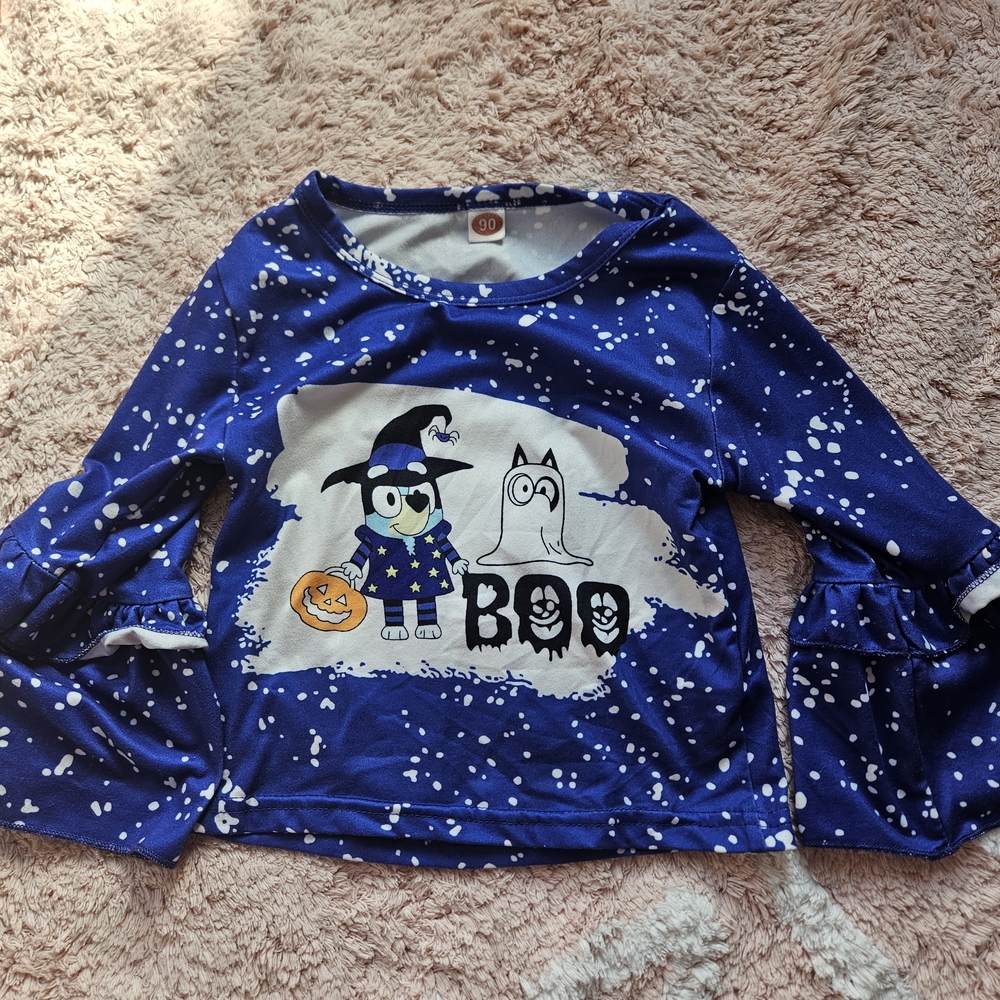 Blue Halloween Graphic Long Sleeve Top